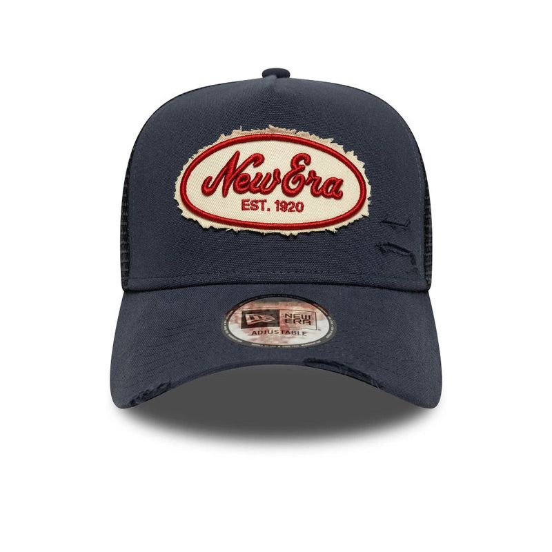 New Era Oval Canvas Distress Trucker Navy
