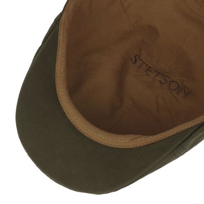 Texas Waxed Cotton WR Flat Cap Olive Green - Stetson