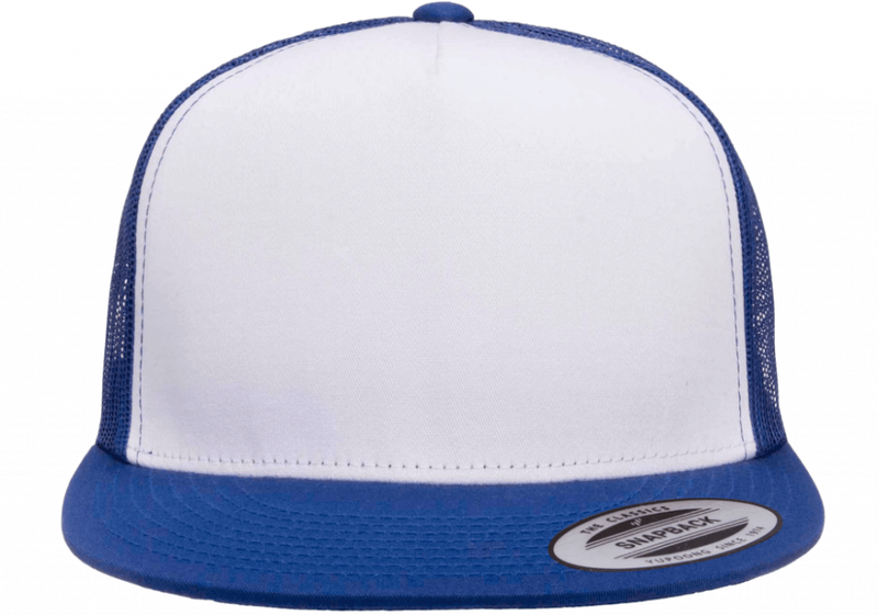 Flexfit/Yupoong Trucker Royal/white 6006 i lager för snabb leverans