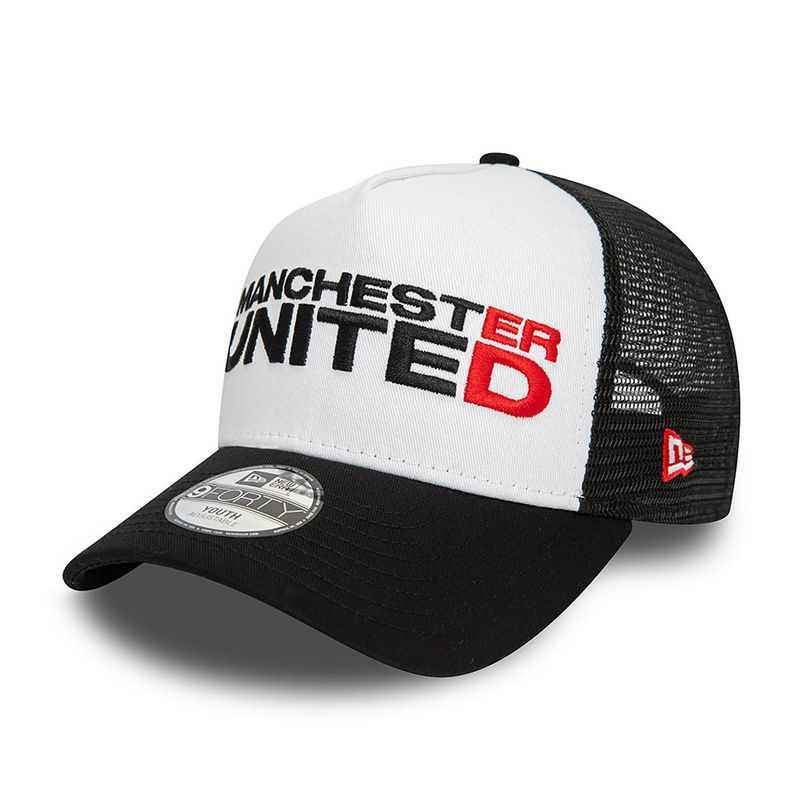 Manchester United FC Youth Wordmark Black E-Frame 9FORTY Trucker Cap