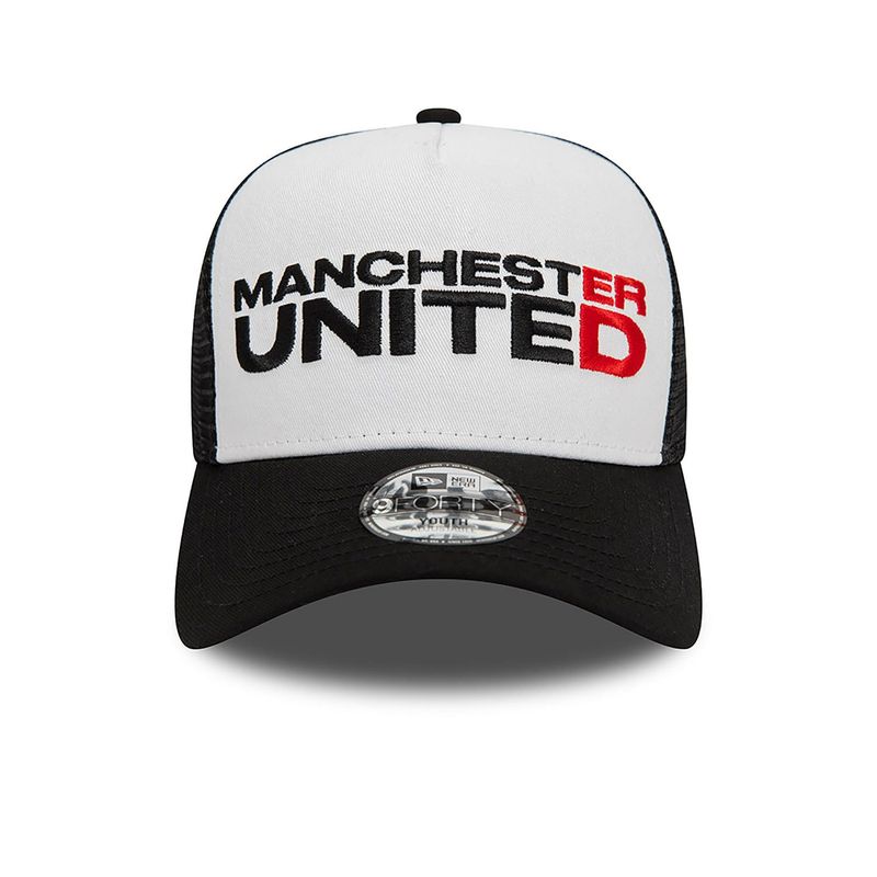 Manchester United FC Youth Wordmark Black E-Frame 9FORTY Trucker Cap