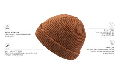 Skate Light Brown Fold Up Rib Beanie - Atlantis