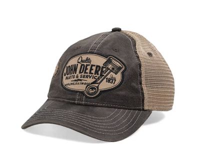 6 Panel Chan & Mesh Unstruct Beige/Grey Trucker Cap - John Deere