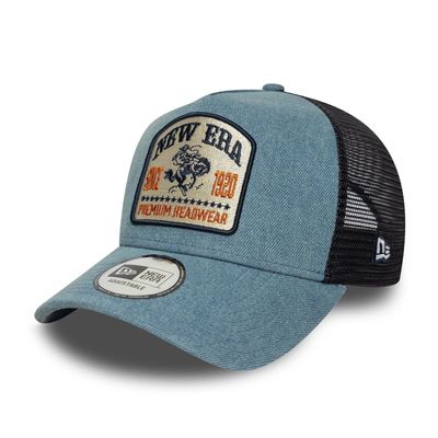 New Era Denim Patch Pastel Blue 9FORTY A-Frame Trucker Adjustable Cap