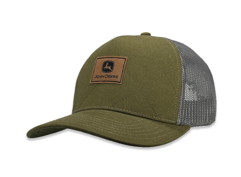 Quilted Foam Canvas 5 Panel Grey/Olive Trucker Cap - John Deere