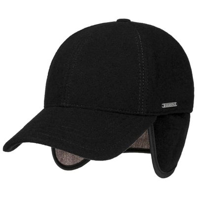 Baseball Cap Wool/Cashmere Ear Flap Black Stetson