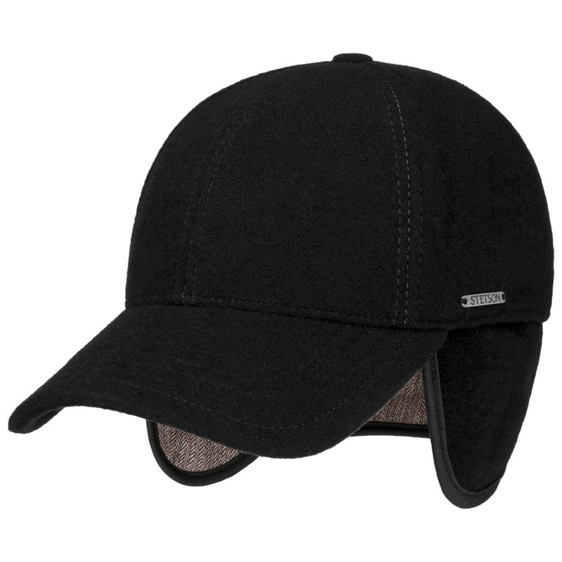 Baseball Cap Wool/Cashmere Ear Flap Black Stetson