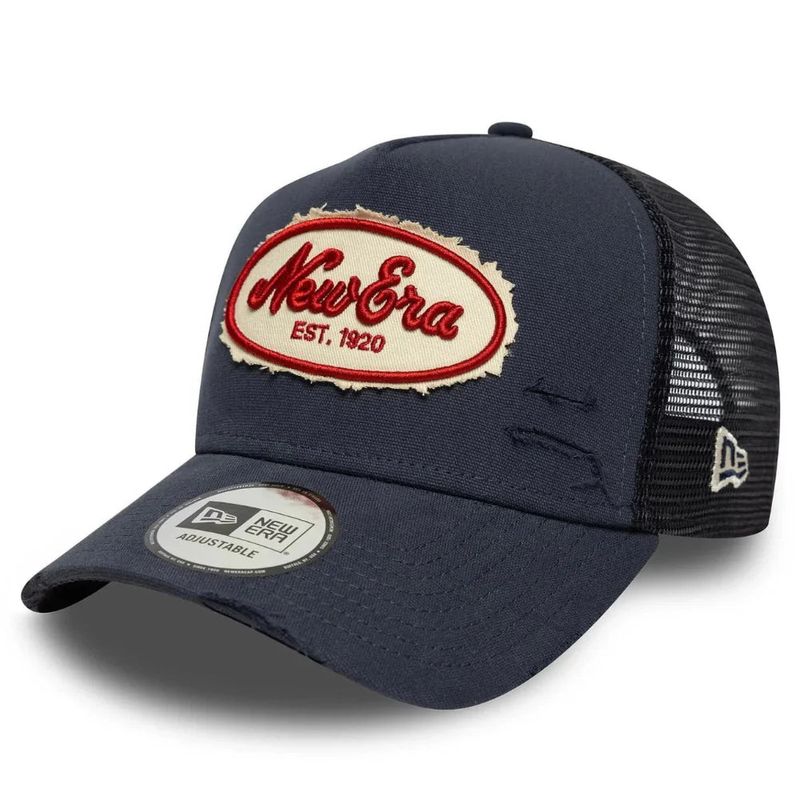 New Era Oval Canvas Distress Trucker Navy