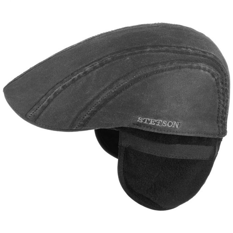 IVY Co/Pe Ear Flap Black Old Cotton Flat Cap - Stetson