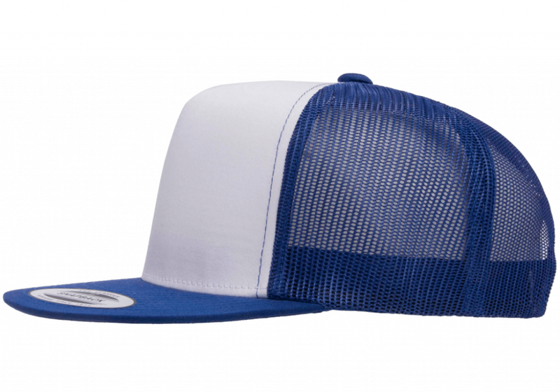 Flexfit/Yupoong Trucker Royal/white 6006 i lager för snabb leverans