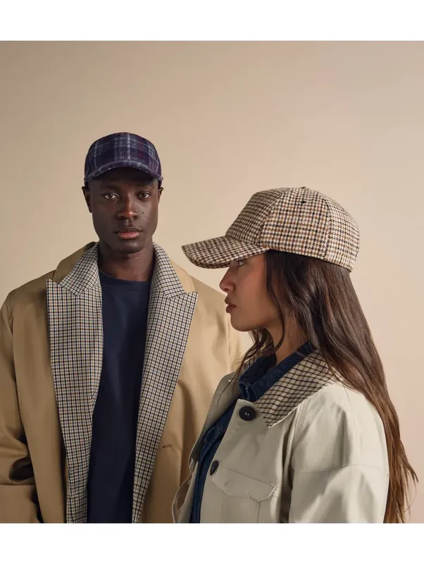 Beechfield Wool Blend Check Cap Tan Houndstooth