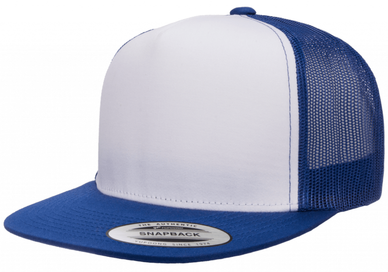 Flexfit/Yupoong Trucker Royal/white 6006 i lager för snabb leverans