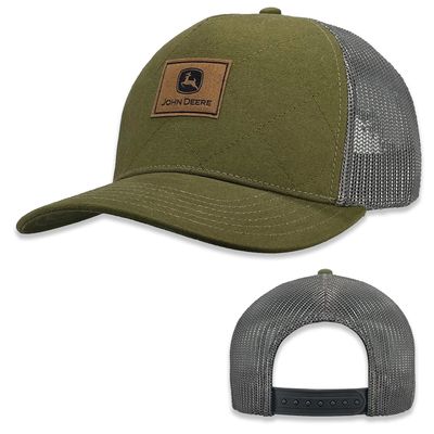 Quilted Foam Canvas 5 Panel Grey/Olive Trucker Cap - John Deere