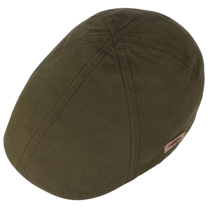 Texas Waxed Cotton WR Flat Cap Olive Green - Stetson