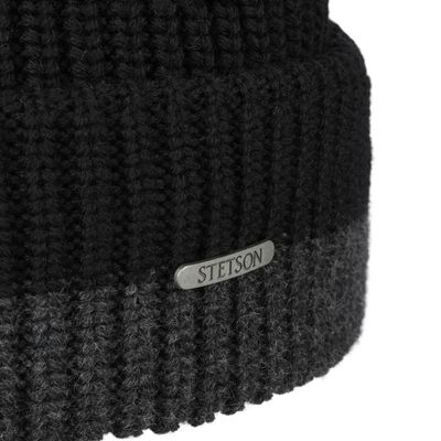 Stetson Beanie Stripes Merino Wool Black Grey