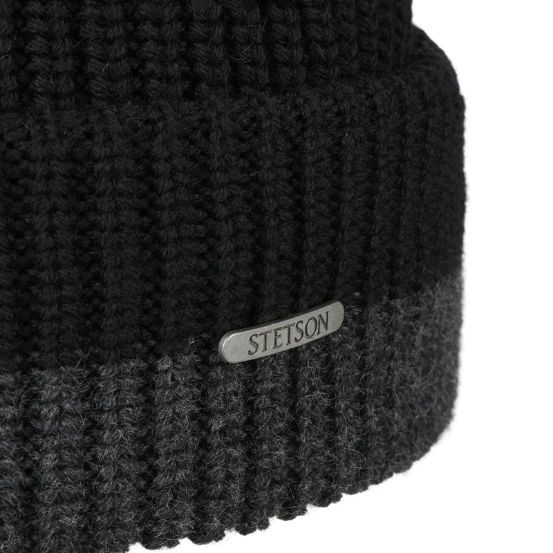 Stetson Beanie Stripes Merino Wool Black Grey