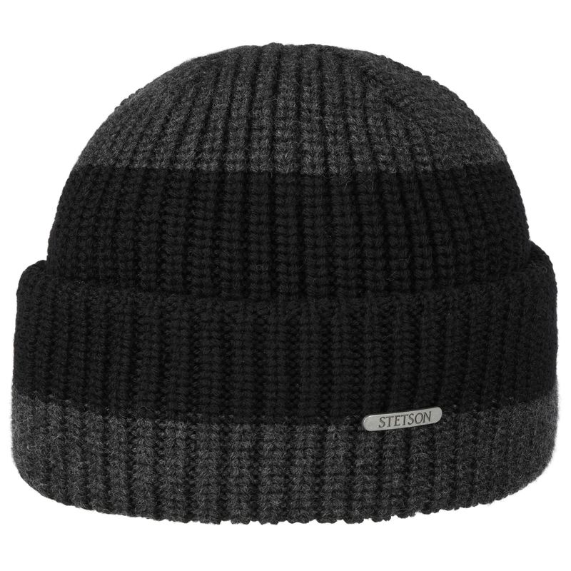 Stetson Beanie Stripes Merino Wool Black Grey