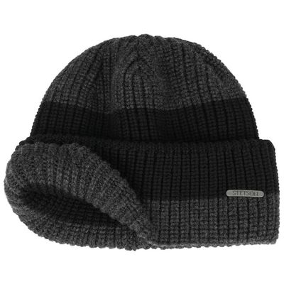 Stetson Beanie Stripes Merino Wool Black Grey