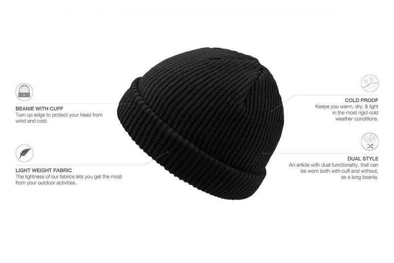 Skate Black Fold Up Rib Beanie Black - Atlantis