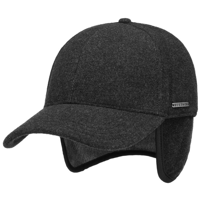 Baseball Cap Wool/Cashmere Ear Flaps Anthracite Stetson