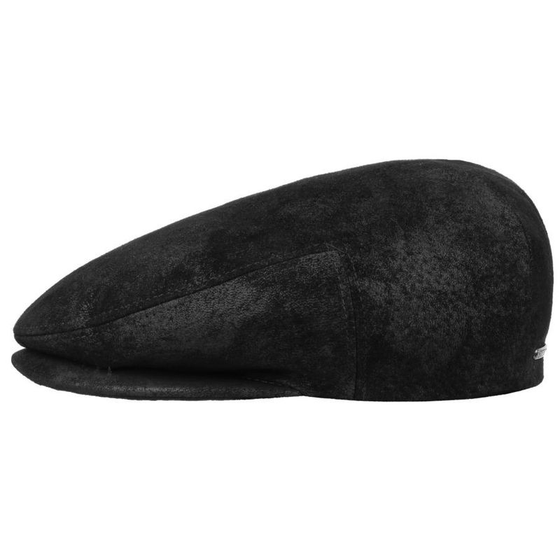 Kent Pigskin Flat Cap With Ear Flaps Black - Stetson
