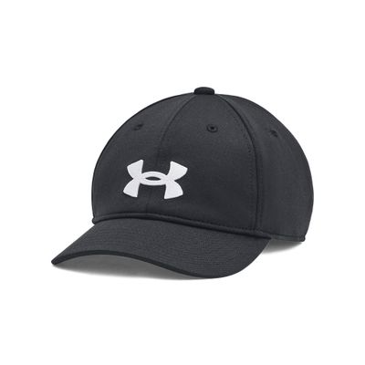 Under Armour Blitzing Low Kids Adjustable Black White Svart Under Armour Blitzing Low Kids Adjustable barnkeps med vit logga och böjd skärm.