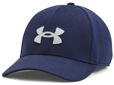 Mörkblå Under Armour Blitzing Low Adjustable med grå broderad logga och böjd skärm.