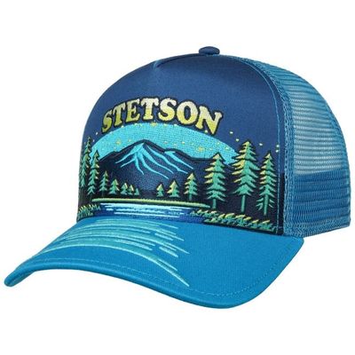 Stetson Landscape blå truckerkeps med broderat naturmotiv och mesh baktill