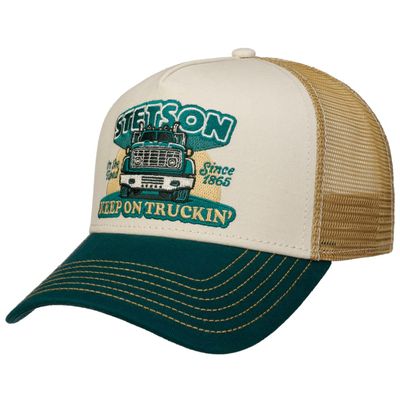 Stetson - truckerkeps grön, beige keps med lastbil på.