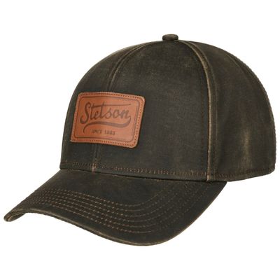 Stetson Leather Patch Cap Brown med böjd skärm och läderpatch framtill