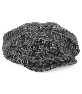 Beechfield baker boy gubbkeps i grått fiskbensmönstrat tyg