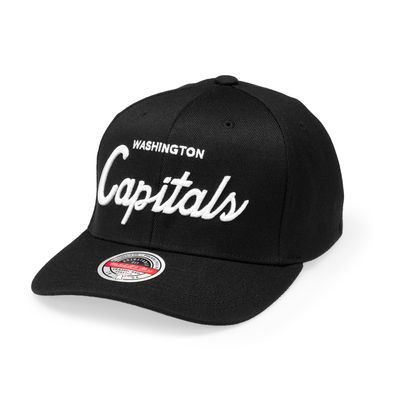 Svart Washington Capitals snapback keps från Mitchell & Ness med broderad logotyp.