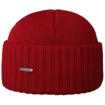 Stetson Beanie Merino Red – 8519301-86 Stetson Merino Beanie i rött – ribbstickad mössa i 100 % merinoull med bred kant.
