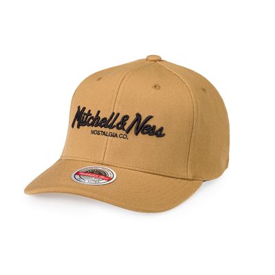 Mitchell & Ness Pinscript Stretch Snapback Tan med broderad logotyp framtill