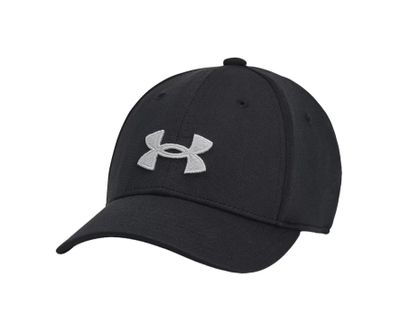 Svart Under Armour Blitzing Low barnkeps med grå logga och böjd skärm.