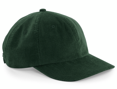 Mörkgrön dad cap i manchestertyg med böjd skärm och reglerbar knäppning baktill