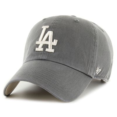Los Angeles Dodgers ’47 Clean Up Dark Grey – mörkgrå dad cap med vit “LA”-logo, mjuk ostrukturerad krona och reglerbar strapback