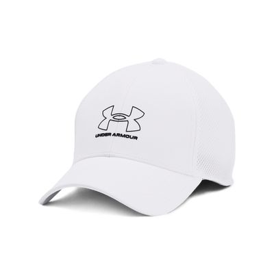 Vit Under Armour Iso-Chill Driver Mesh golfkeps med böjd skärm och mesh baktill.