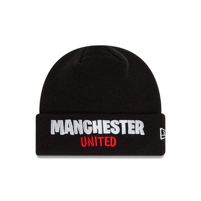 New Era Manchester United youth cuff knit beanie i black med broderad text framtill