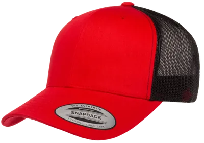 Yupoong Retro Trucker Red Black röd truckerkeps med svart mesh baktill och böjd skärm