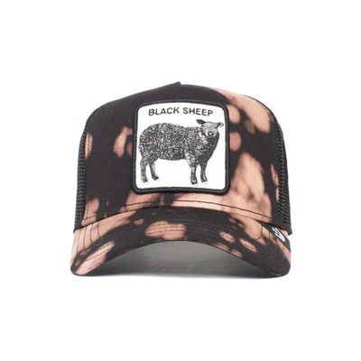 Goorin Bros Acid Sheep Black trucker keps med svart front, mesh baktill och broderad får-patch framtill.