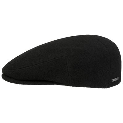 Svart Stetson Kent Wool Cashmere EF flat cap med nedfällbara öronlappar