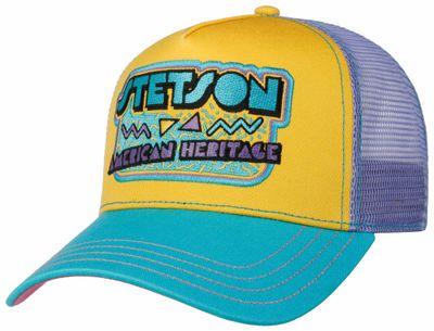 Stetson Trucker Cap 90s Turquoise Yellow med turkos skärm och mesh baktill