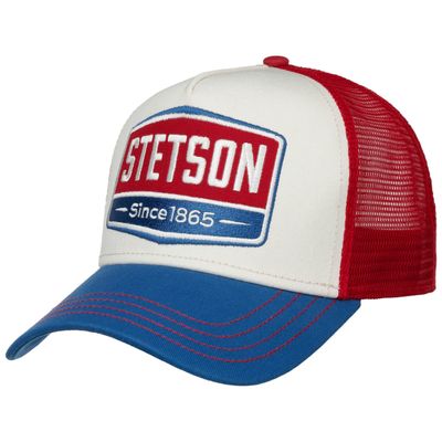 Stetson Gasoline Highway Trucker Blue Red med vit front, röd mesh och blå skärm