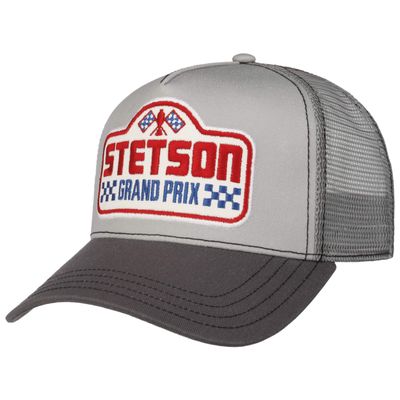 Stetson trucker keps grå blå med mesh baktill och broderad patch fram