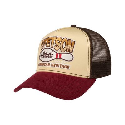 Stetson Strike truckerkeps med beige front, vinröd skärm och brun mesh