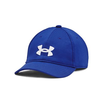 Klarblå Under Armour Blitzing Low Kids Adjustable barnkeps med vit logga och böjd skärm.