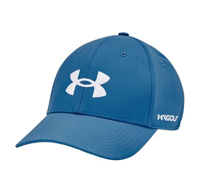 Blå Under Armour Golf96 golfkeps med vit logga och böjd skärm.