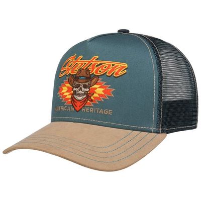 Stetson Trucker Cowboy Beige Green Stetson Cowboy truckerkeps i beige och grönt med broderat cowboymotiv