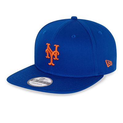 Blå New York Mets 9FIFTY snapback från New Era med orange Mets-logga, platt skärm och justerbart snapback-spänne.